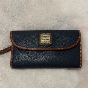 Dooney & Bourke Navy Leather Wallet with Brown Trim